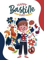 French Boy and a Rooster Celebrate Bastille Day