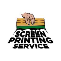 screen printing silk with hand holding squeegee logo design inspiration, Design element for logo, poster, card, banner, emblem, t shirt. Vector illustration