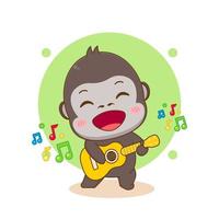 lindo gorila tocando la guitarra personaje de dibujos animados ilustración vector