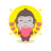 Cute gorilla holding love heart cartoon character illustration vector