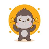Cute strong gorilla cartoon character illustration vector