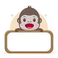 Cute gorilla with empty board cartoon character illustration vector