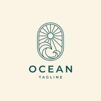 Ocean beach Sun Wave line outline Logo Design