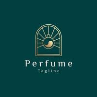 botella de lujo perfume color dorado, plantilla de logotipo. logo para cosmética, belleza, salón, producto, cuidado de la piel. vector