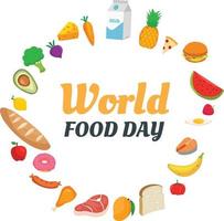 World food day concept with a variety of colorful foods and fruits vector