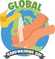 Global handwashing day concept with illustration of earth and washing hands vector