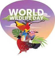 celebración del día mundial de los animales salvajes con una variedad de ilustraciones de animales muy interesantes vector