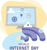 Illustration of computer and wifi in celebration of world internet day vector