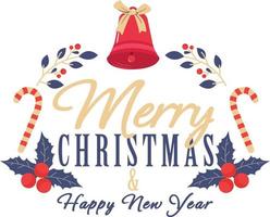 Typographic design of merry christmas with attractive bells and flowers vector