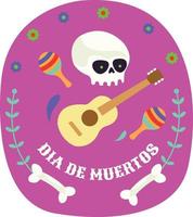 celebración del dia de muertos con ilustraciones de calaveras guitarras y varios instrumentos musicales vector