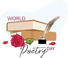 Celebrating world poetry day with books, ink and various items in the world of writing vector