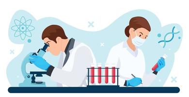 Two scientists working isolated on a white background vector