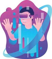 un hombre que usa la realidad virtual en un mundo de metaverso vector