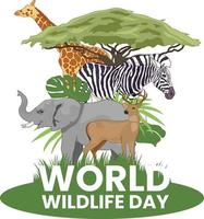 día mundial de la vida silvestre con ilustraciones de varios animales salvajes vector