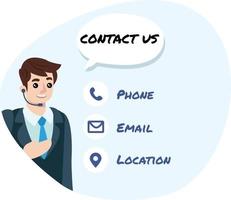 ilustración del concepto de contacto. con opciones por teléfono, email y ubicación