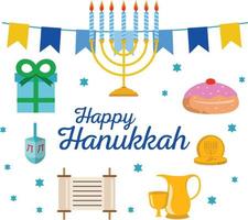 celebraciones de hanukkah con varios objetos coloridos vector