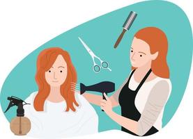 Professional hairdressers are using blowers and other tools when straightening their hair vector