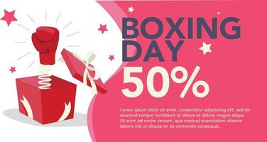 Sales banner at boxing day. Boxing glove coming out of gift box vector