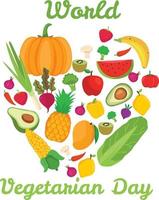 World vegetarian day with pumpkin pineapple banana and others vector