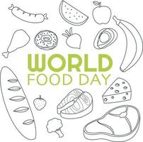 Outline illustration of fruit and food in celebration of world food day vector