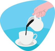 ilustración de una mano que vierte café en una taza aislada de fondo blanco vector