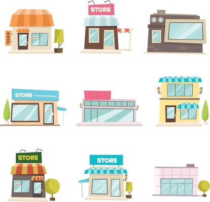 A collection of several forms of shop buildings with various architectures