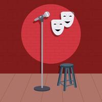 Stand up comedy show with mic and many others property vector