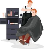 A hairdresser is tidying his customer's hair using various tools in the world of hairdressing vector