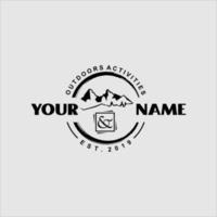 black outdoor logo badge with mountain vector