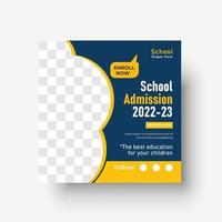 plantilla de publicación de redes sociales de regreso a la escuela diseño de banner de admisión escolar gratis vector