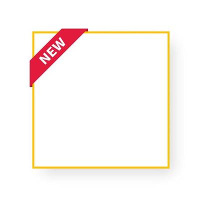 White blank frame with corner ribbon and yellow outline. Blank banner template for web and print use. New sticker label. Sticker icon with text. Product stickers with offer.