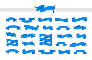 Blue ribbons set. Modern flat ribbons of different shapes. Ribbon banner collection. vector