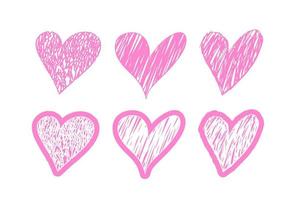 corazones rosas dibujados a mano. elementos de diseño vectorial para el día de san valentín y la decoración. conjunto de objetos de imágenes prediseñadas de corazón. vector