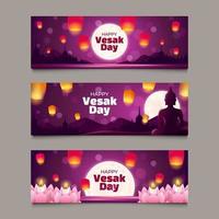 Set of Vesak Day Banner With Night View and Lantern vector