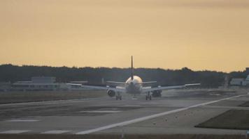 Airplane landing dawn