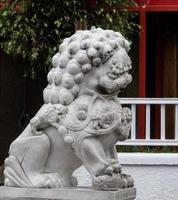 Buenos Aires, Argentina. 2019. Statue of white lions in chinese town photo