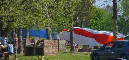 Buenos Aires, Argentina, 2021-River Plate and Boca Juniors team flags photo