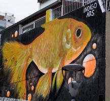 Buenos Aires, Argentina. 2019. Golden fish painting at chinese town photo