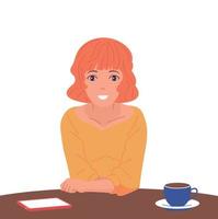 Girl with a cup of coffee or tea. Smile and good mood. Vector illustration,isolated background