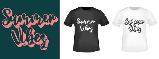 Summer Vibes lettering for t-shirt stamp, tee print, applique, badge, label clothing, or other printing product. Vector illustration.