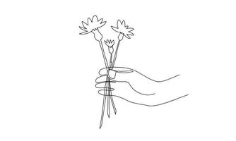 Flower in hand. Hand-drawn illustration. Line art. vector