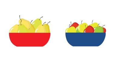 Blue plate with apples. Red plate with pears. Vector illustration