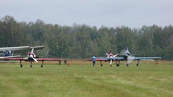 Sports training aircraft on the airfield video