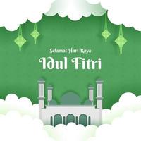 Eid al Fitr illustration with paper style vector