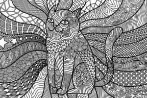 Cat Coloring book, detail artwork. vector