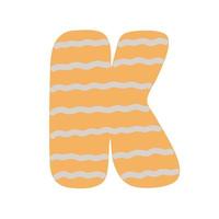 letra k del alfabeto inglés, estilo de garabato decorado con una simple ilustración de vector de patrón abstracto, escritura a mano decorativa graciosa y linda abc, letras manuscritas, letras