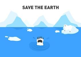 polar bear helping by save earth from global warming vector