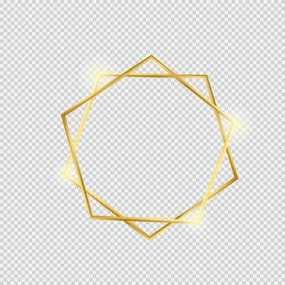 shiny gold polygon frame with glowing effect, vector illustration