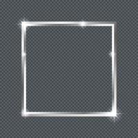 Shiny Silver Frame Glow dark Background. Silver Luxury Realistic Square Border Vector.