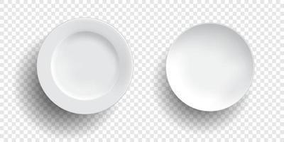 Two empty white plates for additional food advertising design elements vector